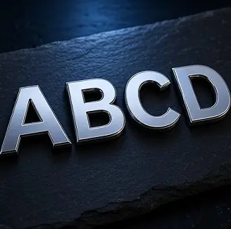 Example concept image: chrome block letters, rendered in the site style