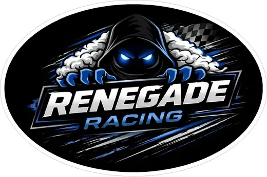 Oval racing logo sticker with a hooded figure